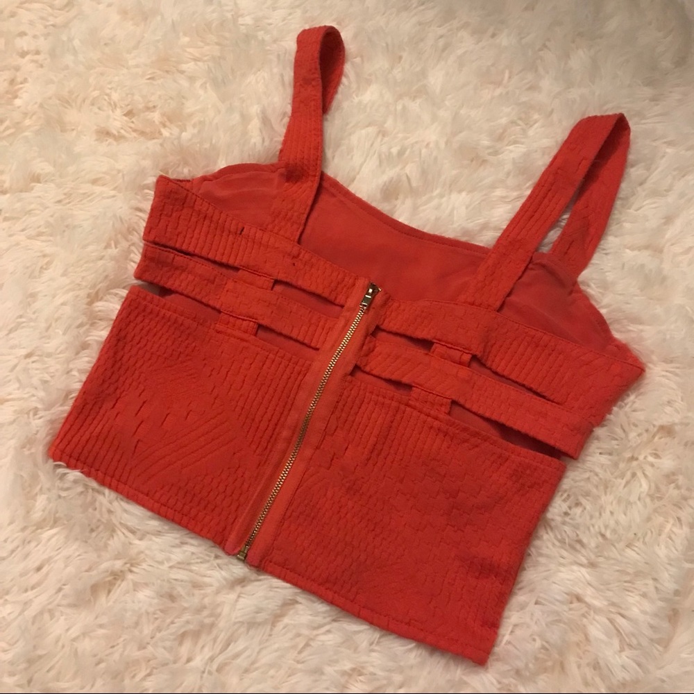 Cropped Cage Back Coral Top